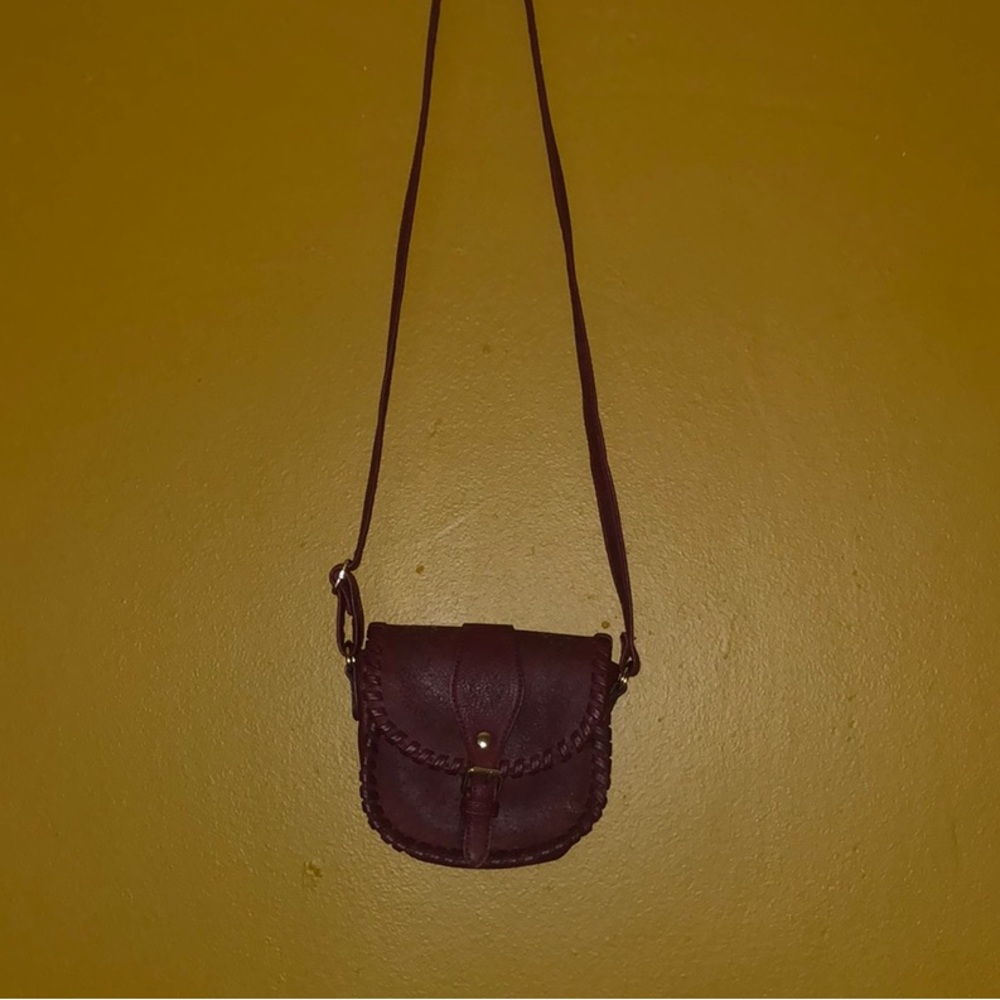 Maroon Faux Leather Crossbody Bag